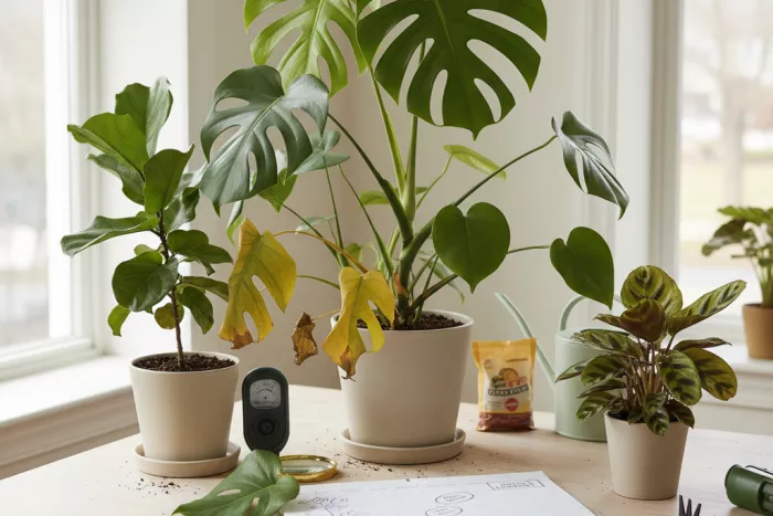 Indoor plant yellowing causes: old vs new leaves