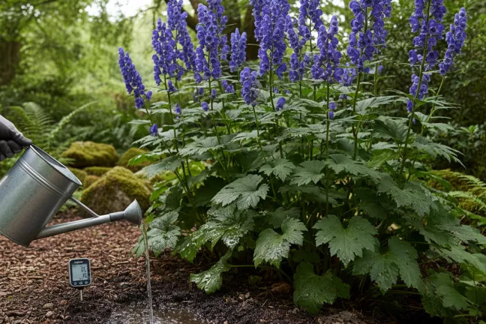 Aconitum watering needs, evenly moist soil