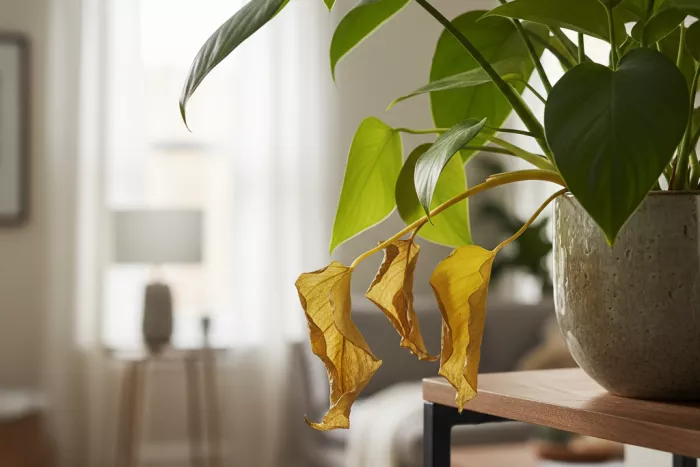 Natural aging causing lower leaf yellowing