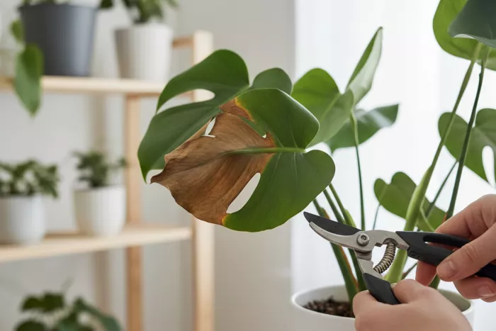 Pruning leaves with large brown patches