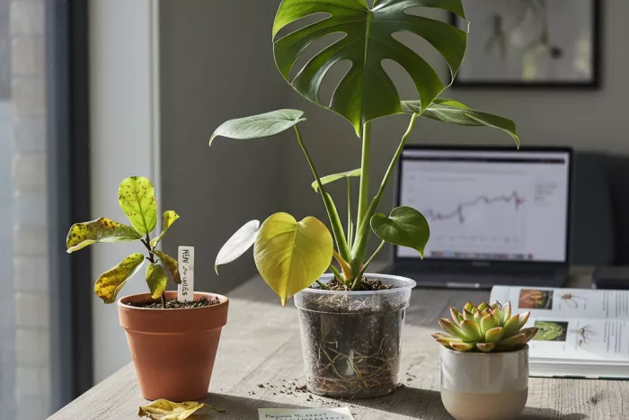 Yellowing leaves after repotting stress response