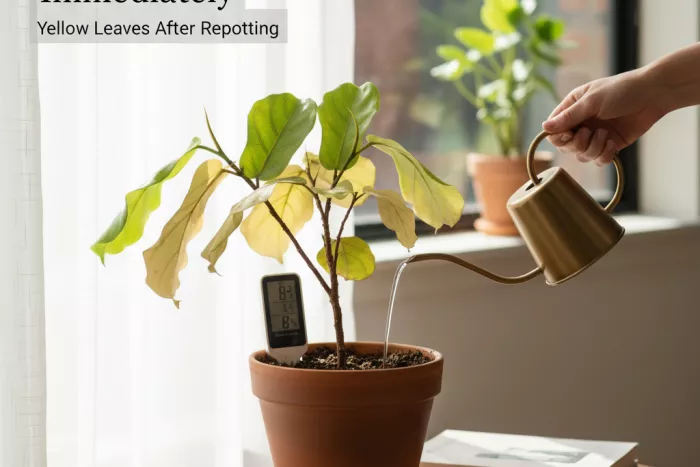 Yellow leaves after repotting stress recovery