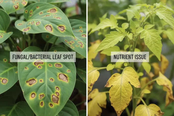 Brown leaf spots with yellow halos diagnosis