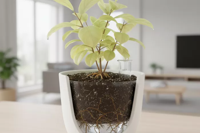 Yellowing leaves from poor pot drainage