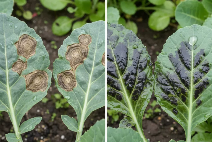 dark leaf lesions fungal vs bacterial diagnosis