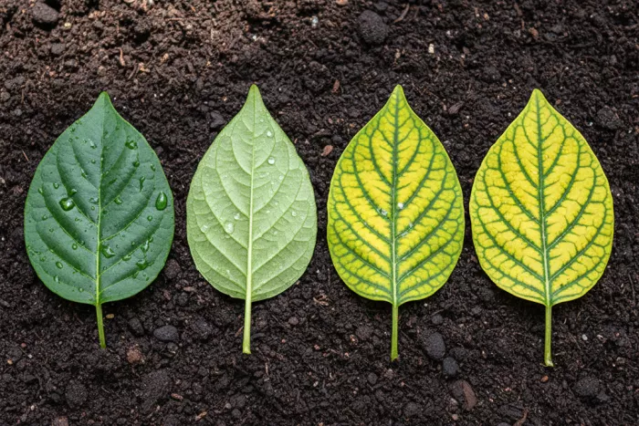 Chlorosis symptoms yellow leaves green veins