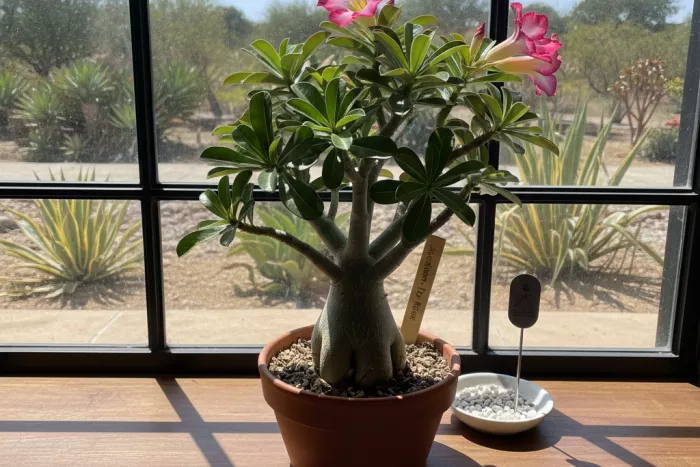 Strong overhead light for compact Adenium growth