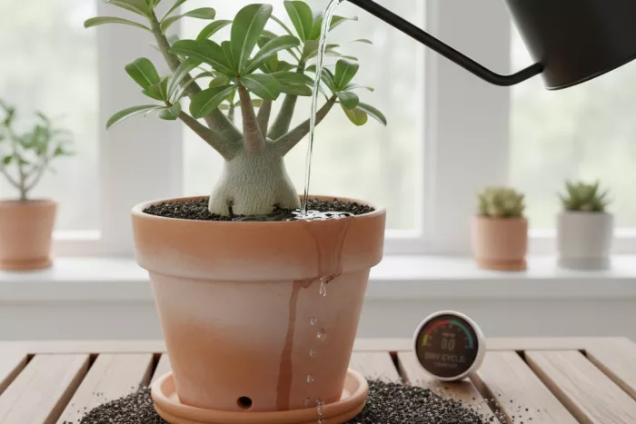 Adenium fast-draining soil and watering rhythm