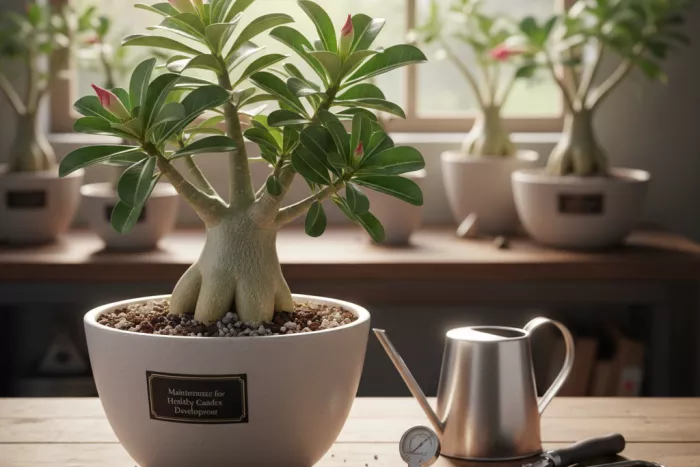 Adenium caudex care: light, watering, airy soil