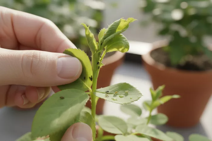 Aphid clusters on tender new plant growth