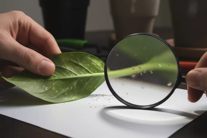 Spider mite tap test leaf inspection