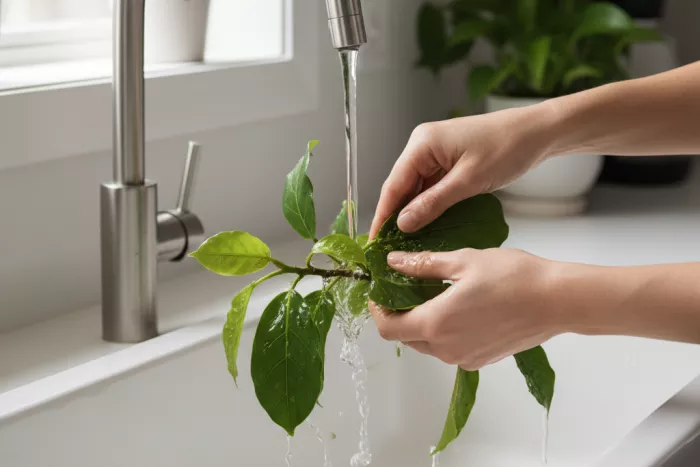 Manual aphid removal on houseplants