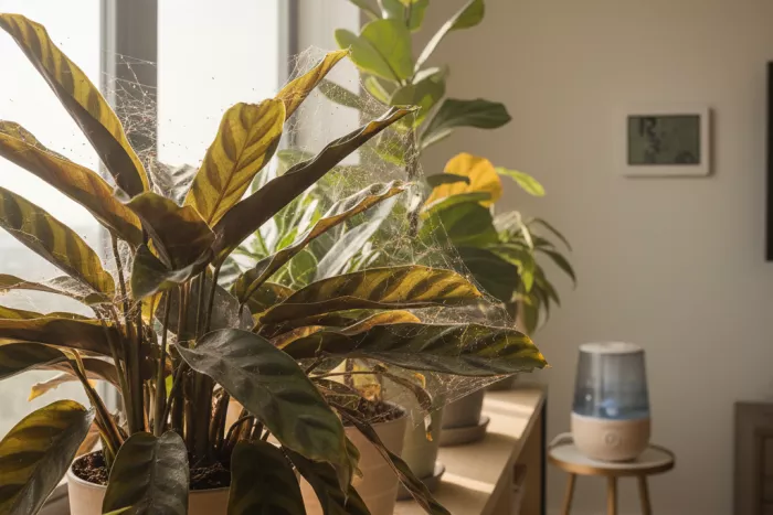Spider mite infestation treatment for indoor plants