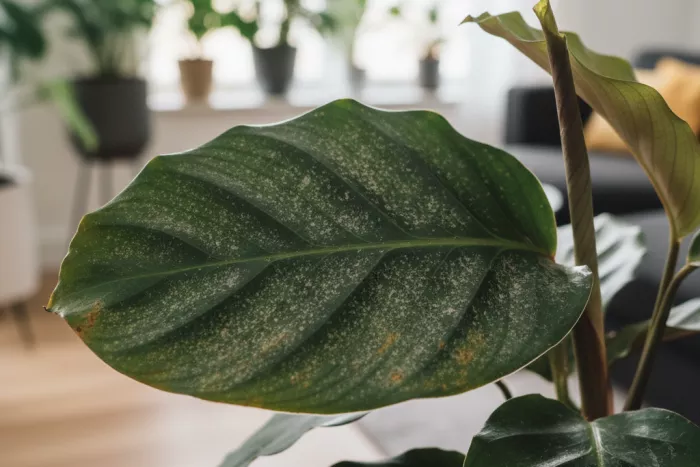 Spider mite early damage on new growth