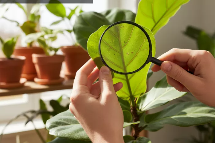 Spider mite signs and leaf inspection routine