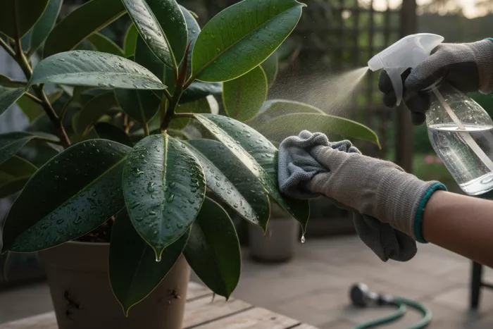 Cleaning aphid honeydew from sticky leaves
