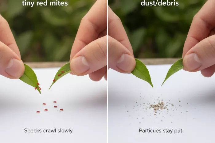 Confirming tiny red mites versus dust debris