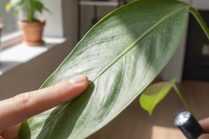Early spider mite signs under leaves