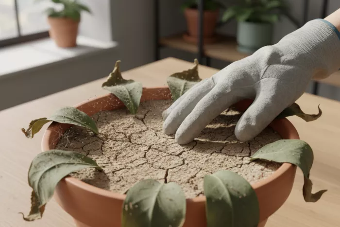 Dry dusty leaves spider mite damage check