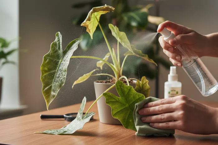Spider mite treatment for dry dusty leaves