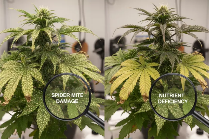 Spider mite damage vs nutrient deficiency symptoms