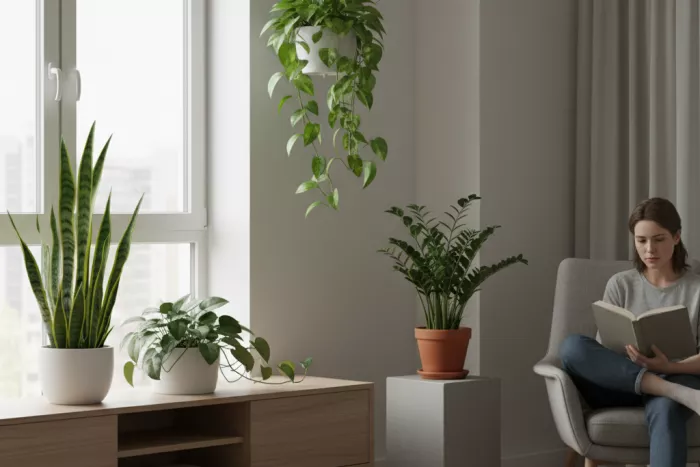 Low-light indoor plant placement for steady light