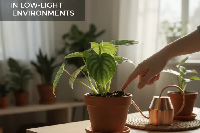 Low-light indoor plants watering needs