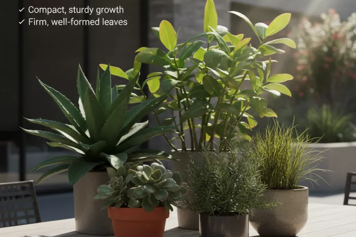 Full-sun plants thriving growth signs