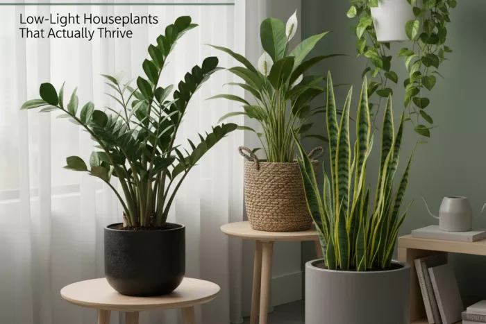 Low-light houseplants thriving in indirect shade