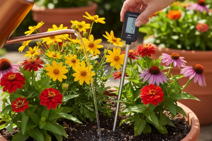 Full-sun flowering plant watering during bud set
