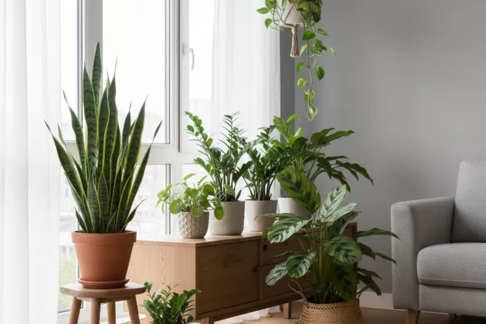 Low-light houseplants placement near bright indirect light