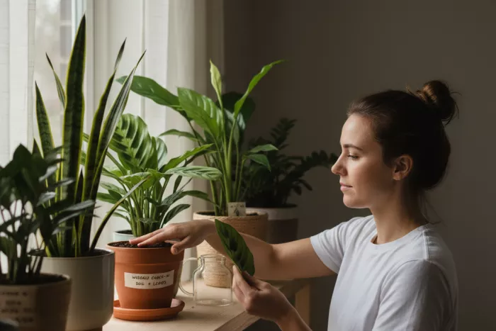 Low-light houseplant care routine, minimal watering