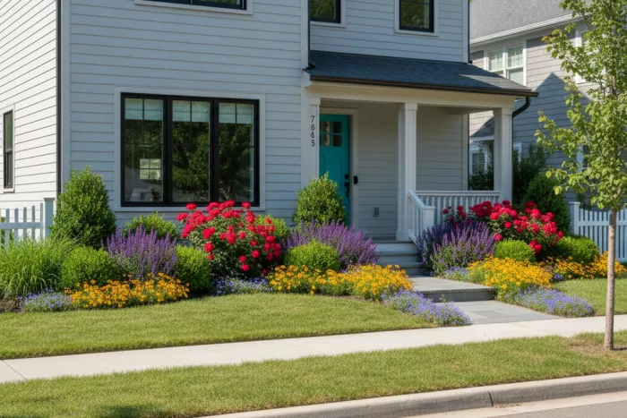 Full sun front yard landscaping plants selection