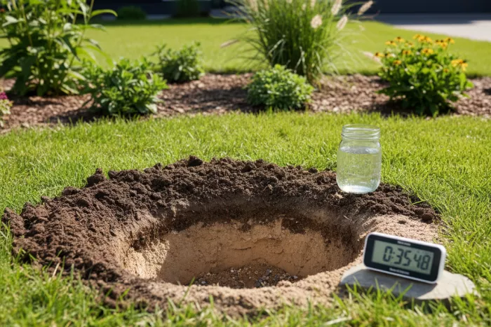 Full sun front yard soil drainage management