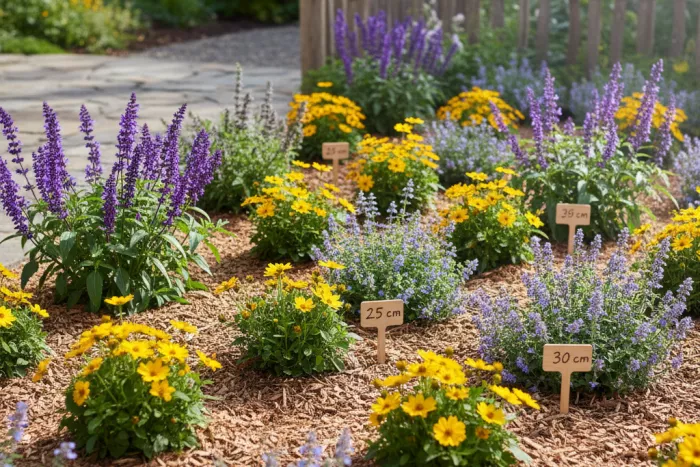 Compact full-sun border plants spacing for airflow