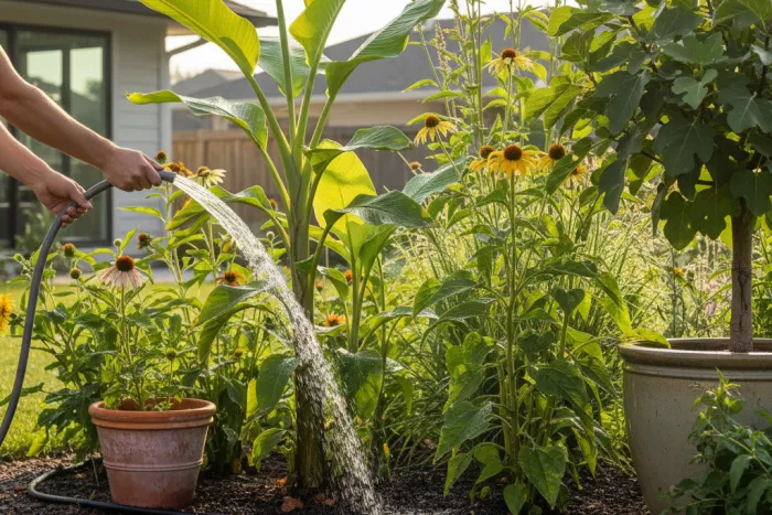 Deep watering for tall full-sun plants