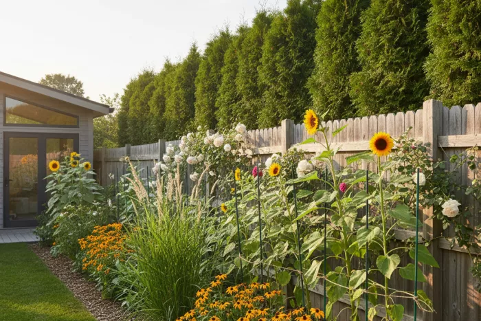 Staking tall full-sun plants for wind protection
