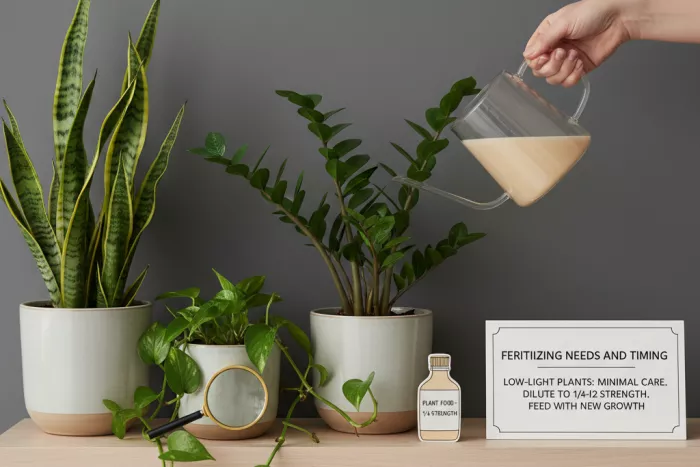 Low-light houseplant fertilizing schedule and timing