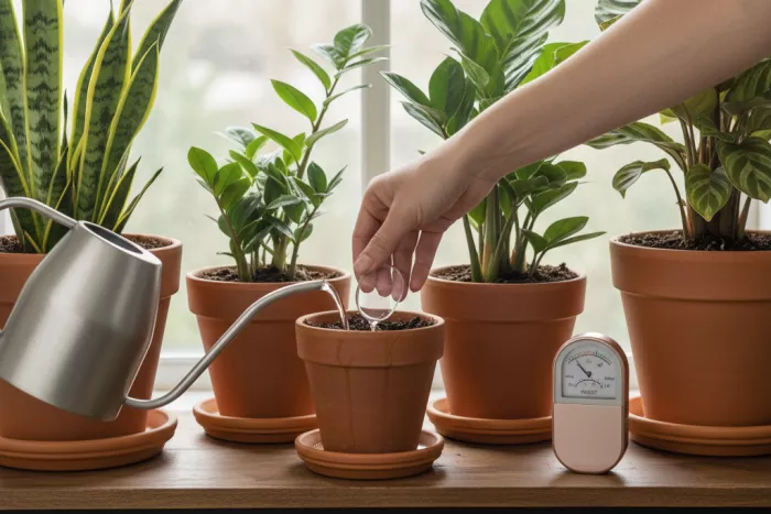 Low-light houseplants watering balance to prevent neglect
