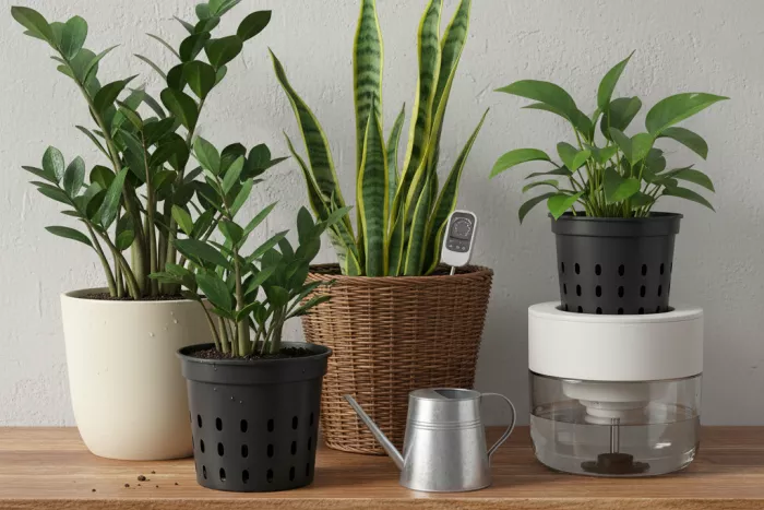 Self-watering pots for low-light houseplants