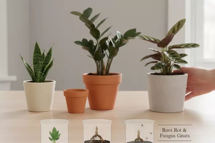 Small low-light houseplants pot size guidance