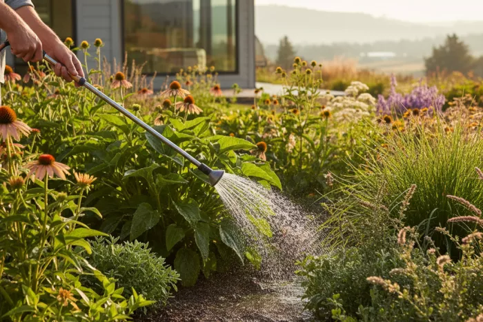 Deep watering for heat-tolerant full-sun plants