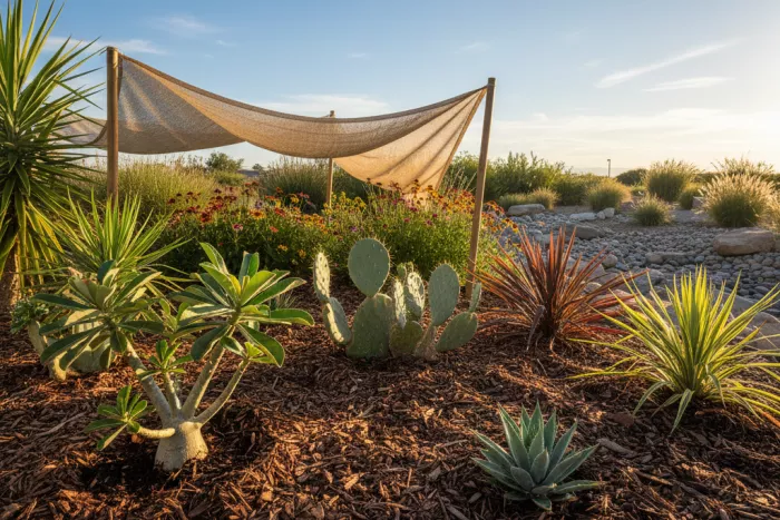 Mulching heat-resistant full-sun plants for root cooling