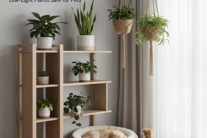 Pet-safe low-light plants elevated placement strategy