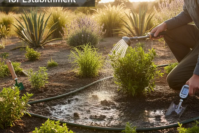 Deep watering for establishing drought-tolerant sun plants