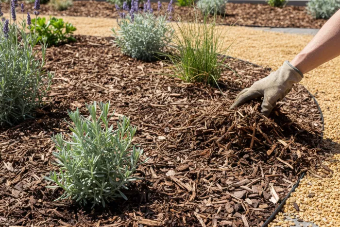 Mulching full-sun drought-tolerant plants moisture retention