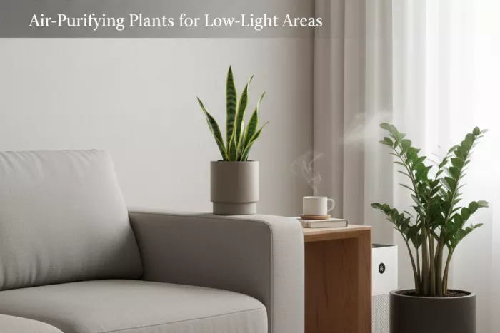 Low-light air-purifying houseplant placement