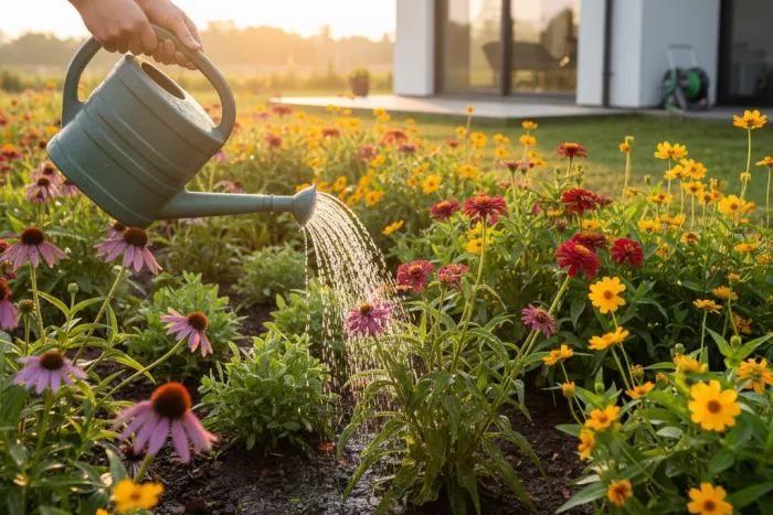 Deep watering for full sun summer bloomers