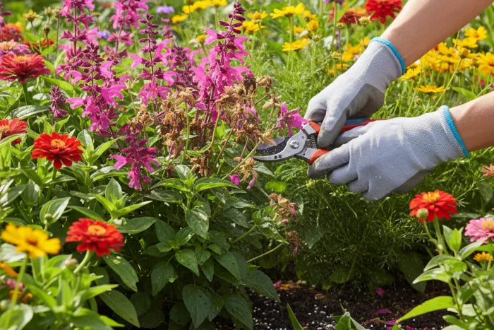 Deadheading, watering, and feeding for continuous blooms