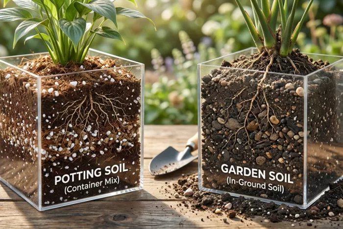 Potting soil vs garden soil drainage structure